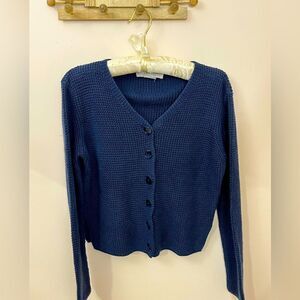 Luisa Lorenzi Navy Blue Cotton Cropped Button Front Cardigan S/ M